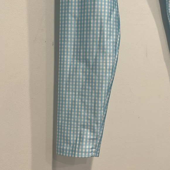 Terez Light Blue white Gingham Kids full length stretch Leggings pants 10/12 - Picture 5 of 5